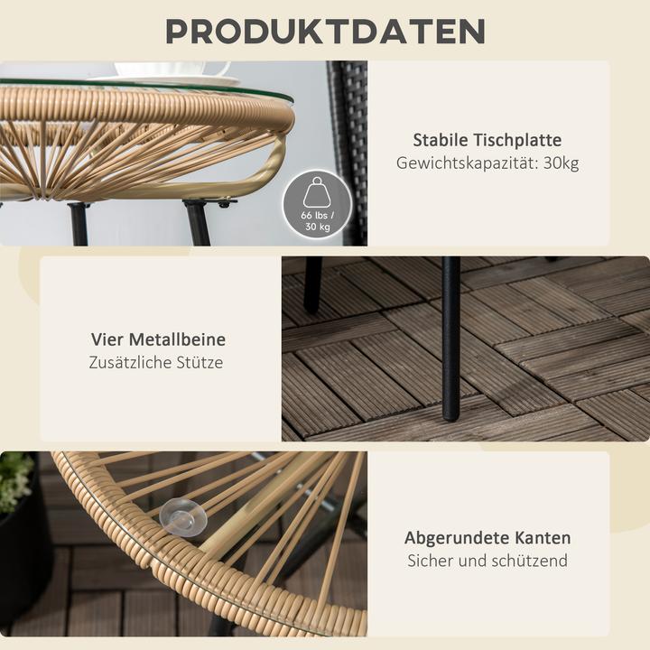 Produktbild Outsunny Rattan Beistelltisch mit Glastischplatte