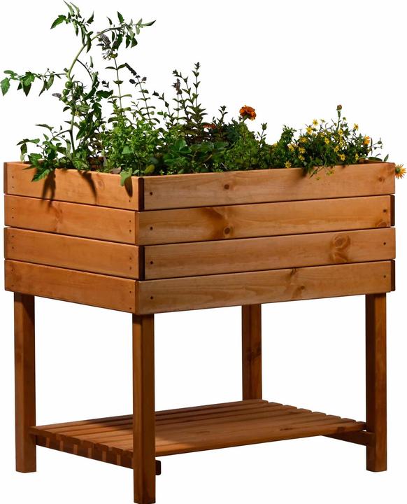 Dobar Hochbeet Kubus 2.0 mit Ablage und Pflanzfolie, Hellbraun