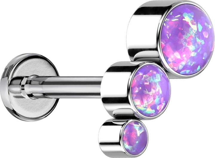 Star Piercing Micro Labret Innengewinde silber absteigend drei Opale violett (Titan G23, ohne Messing)