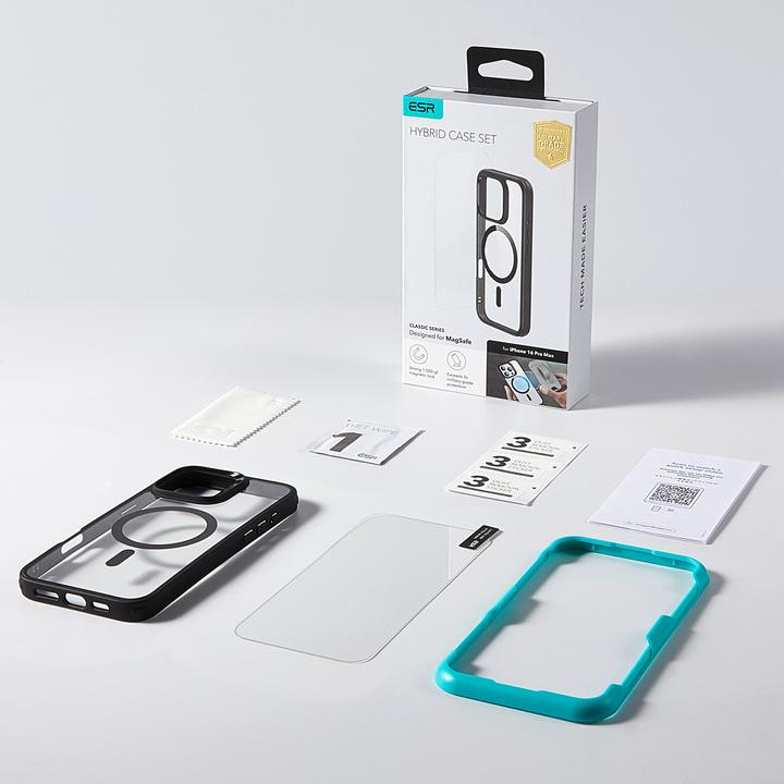 Image du produit ESR Classic Hybrid Halolock MagSafe Case + verre trempé pour iPhone 16 Pro Max - Clear with Black F (Apple iPhone 16 Pro Max)