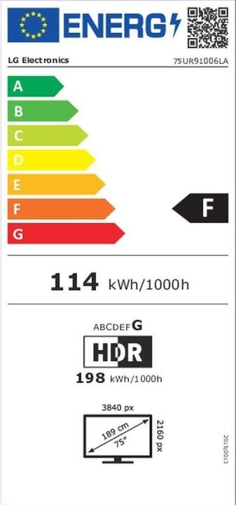 Label énergétique LG 75UR91006LA (75", UR91, LED, 4K, 2023)