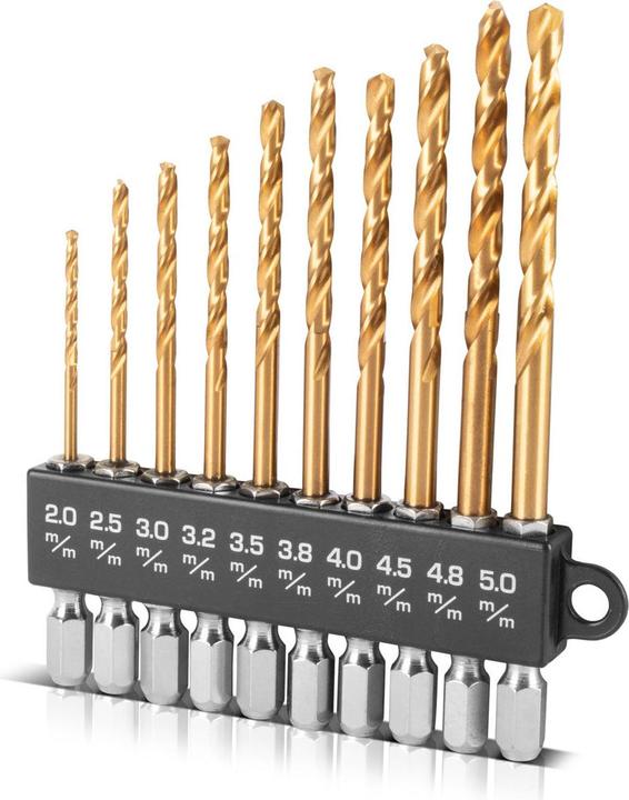 Produktbild Stahlwerk Universal Spiralbohrer Set 2-5 mm mit Sechskant-Schaft 10-teilig (2, 2.5, 3, 3.2, 3.5, 4, 4.5, 4.8, 3.8 mm, 5 mm)