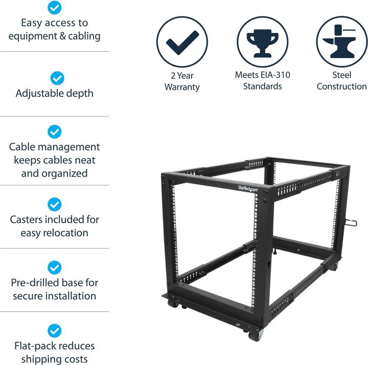 Produktbild StarTech 12HE 4 Pfosten Open Frame (12 HE, 19 Zoll Rack)