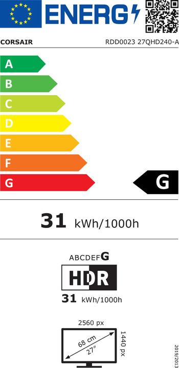 Etichetta energetica Corsair Xeneon 27QHD240 (2560 x 1440 pixel, 27")
