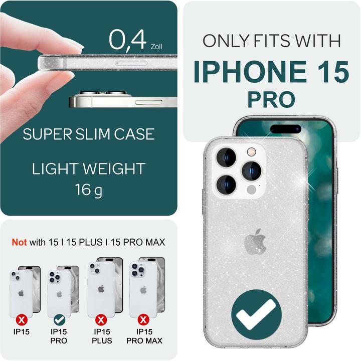 Immagine prodotto Nalia Copertura in silicone trasparente con glitter (Apple iPhone 15 Pro)