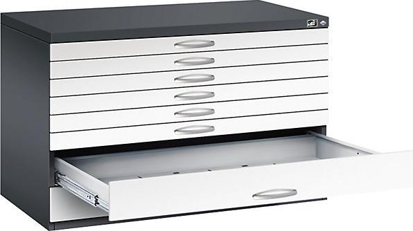 Actual product image C+P Drawing cabinet, A1, 8 drawers, height 760 mm, black grey / traffic white.