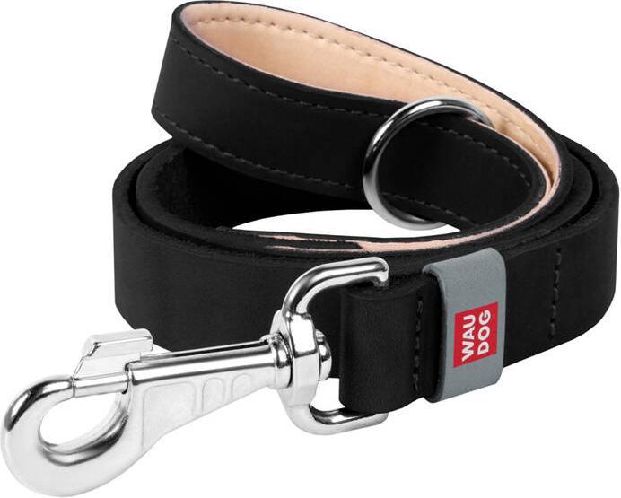 Productafbeelding Waudog natuurlijke leren hondenriem 20 mm breed, 122 cm lang Zwart (Hond, Algemeen)