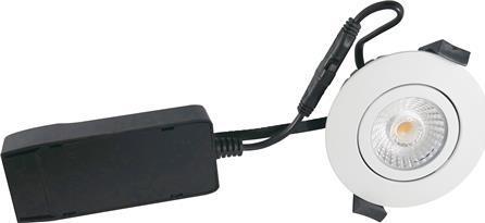 Nordtronic Low Profile ECO LED 6W 220-240V 440 lumen 3000K CRI>90 kipvinkel 36° IP54, Mat Hvid, Round (440 lm)