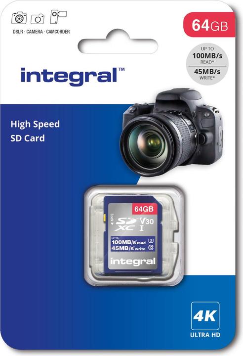 Productafbeelding INSDX64G-100V30 64GB SD KAART SDXC UHS-1 U3 CL10 V30 TOT 100MBS LEZEN 45MBS SCHRIJVEN UHS-I (64 GB, SD, U3, UHS-I)