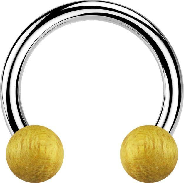 Star Piercing Circular Barbell silber mit zwei Kugeln aus Jackfruit Holz (Organisch, ohne Messing, Chirurgenstahl 316L)