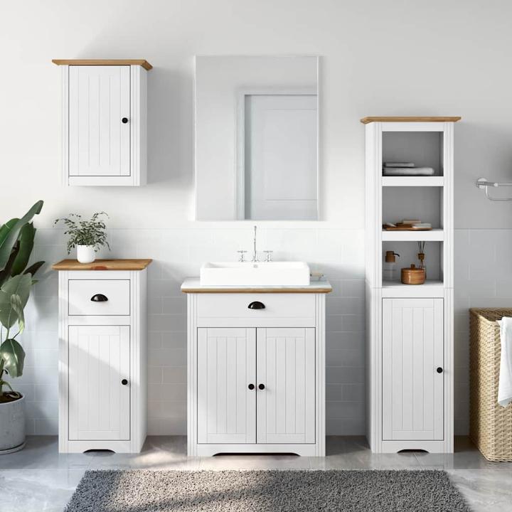 Produktbild VidaXL 4-tlg. Badmöbel-Set BODO Weiss und Braun Massivholz Kiefer