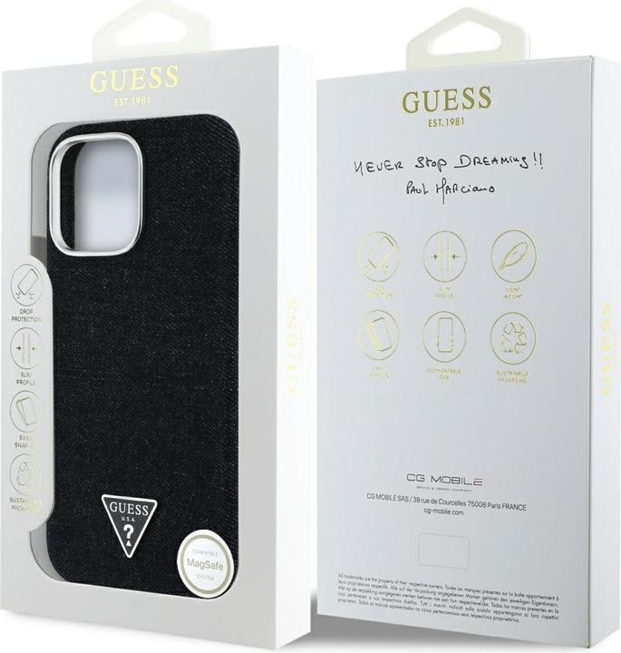 Actual product image Guess Case Denim Triangle Logo MagSafe for iPhone 16 Pro black (Apple iPhone 16 Pro)