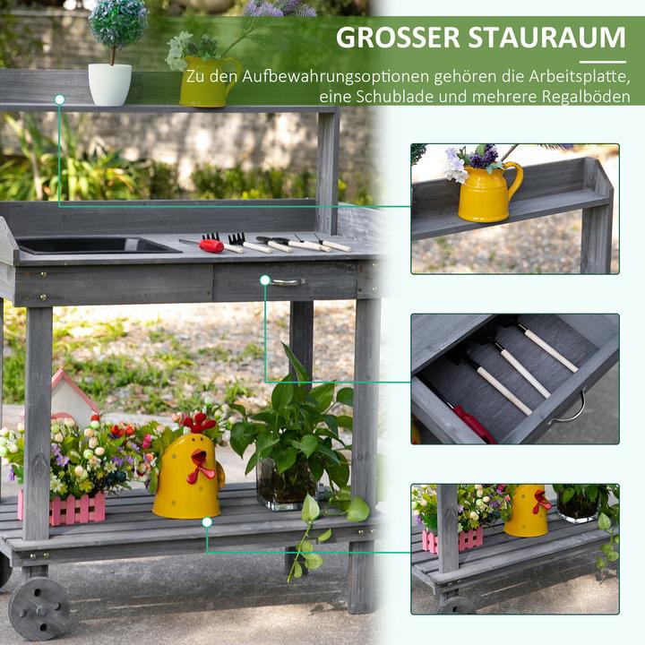 Produktbild Outsunny Gärtnertisch mit Waschbecken und Rollen (45 cm)