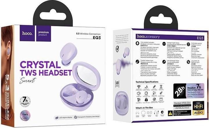 Image du produit Hoco - Wireless Earbuds (EQ3) - TWS, Bluetooth 5.3, LED Digital Display - Purple (7 h, Sans fil)