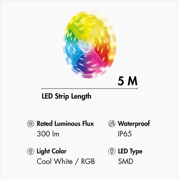 Actual product image LogiLink Wi-Fi Smart RGB+W LED tape, self-adhesive, Tuya compatible, 5 m (Daylight, 500 cm, Indoor)