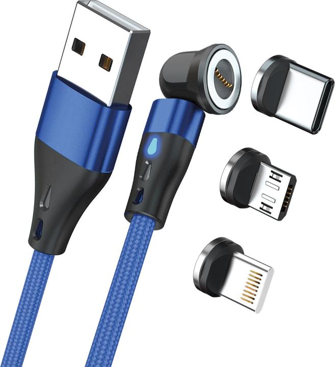Produktbild RealPower Magnetic cable 3 Amp,1m,blau mit Adaptern (1 m)