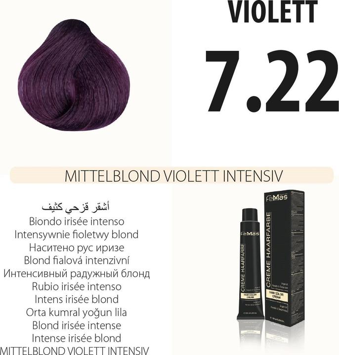 Image du produit FemMas 7.22) Coloration cheveux blond moyen Vıolett Intensıv 100ml