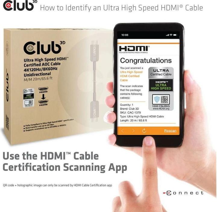 Actual product image Club 3D HDMI (Typ A) — HDMI (Typ A) (20 m, HDMI)