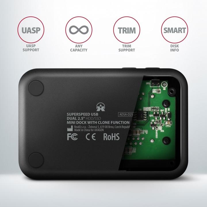 Image du produit Axagon ADSA-D25 Station d'accueil pour lecteur de stockage USB 3.2 Gen 1 (3.1 Gen 1) Type micro-B Noir (2.5")