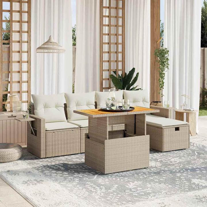 Produktbild VidaXL Gartenmöbel Sofa Garnitur Gartengarnitur Garten Sitzgruppe 6-tlg. Beige