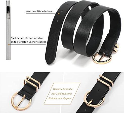 Produktbild Only-Bags.Store Ledergürtel goldene Schnalle Leder gürtel für Jeans Hosen Kleid, schwarz, 110cm (110)