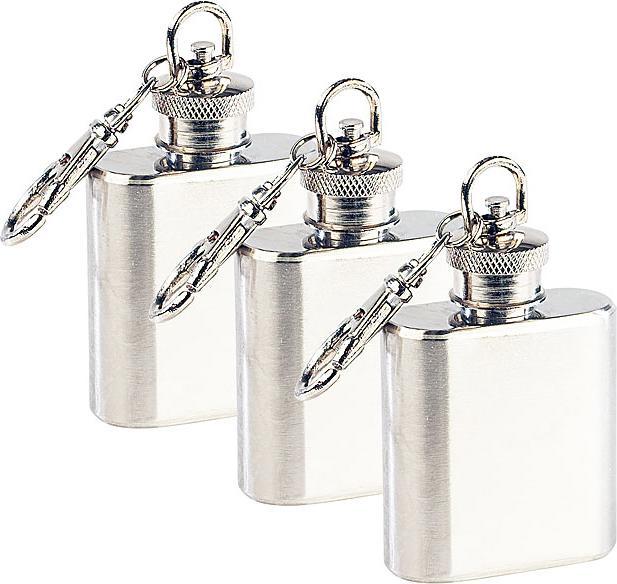 Produktbild Rosenstein & Söhne 3er-Set Edelstahl-Flachmann mit Schlüsselanhänger, je 30 ml (30 ml)