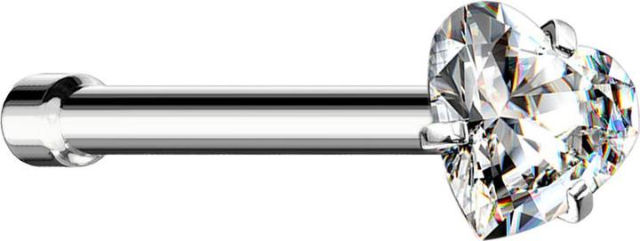 Star Piercing Nasenstecker gerade silber Kristallherz silber gefasst (ohne Messing, Chirurgenstahl 316L)