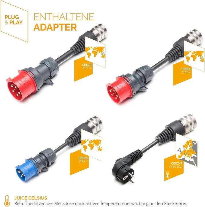 Image du produit Juice Technology Juice Booster 2 UE Traveller Set (Type 2, 22 kW, 32 A, CEE32 rouge, CEE16 rouge, CEE16 bleu, CEE 7/7)
