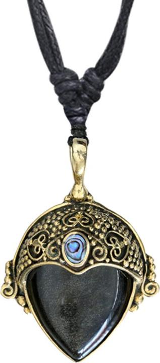 Produktbild Star Piercing Halskette schwarz Anhänger vergoldet Helm mit Abalone und Onyx Stein (Messing, Mineralisch, Organisch)