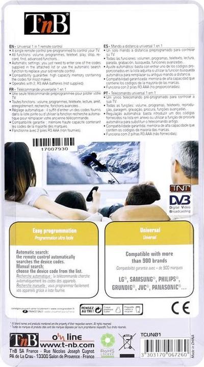 Image du produit T'nB Télécommande universelle 1 en 1 (Télécommande universelle, Infrarouge)