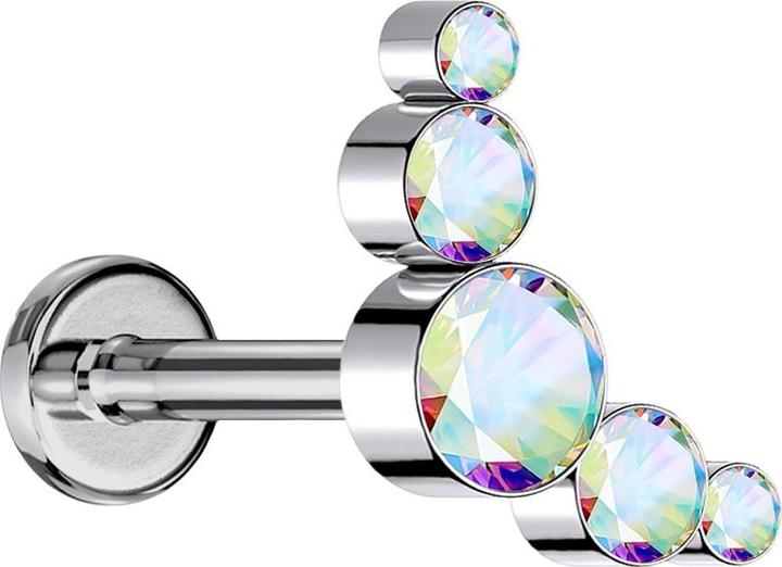 Immagine prodotto Star Piercing Labret Micro Threadless argento cinque cristalli multicolore (Titanio G23, senza ottone)