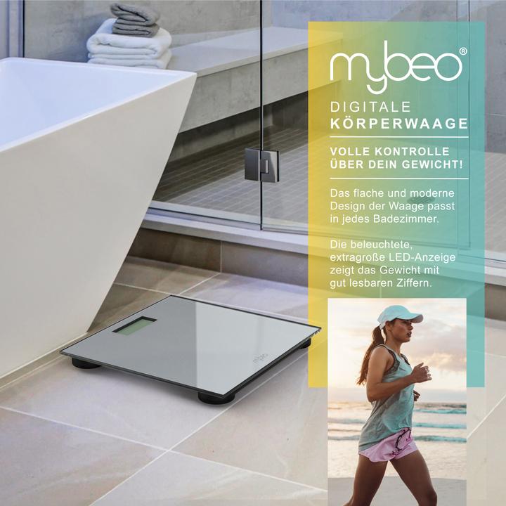 Produktbild Mybeo Digitale Waage für Personen, grosse Trittfläche aus 6mm Sicherheitsglas, Personenwaage, Digitalwaage (180 kg)