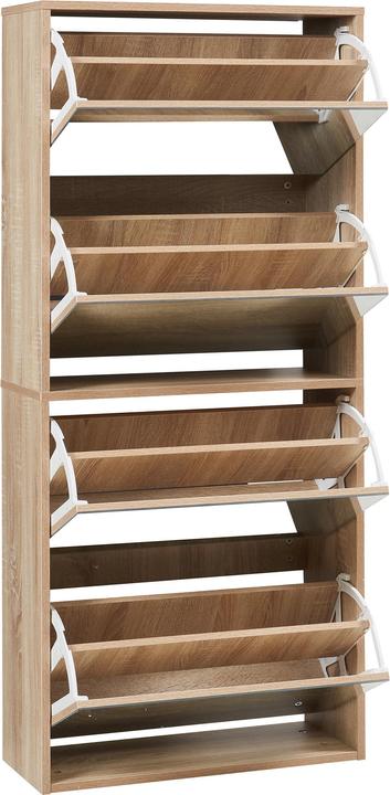 Actual product image En.Casa Schuhkipper Lund mit 4 verspiegelten Klappen Sonoma-Eichenoptik