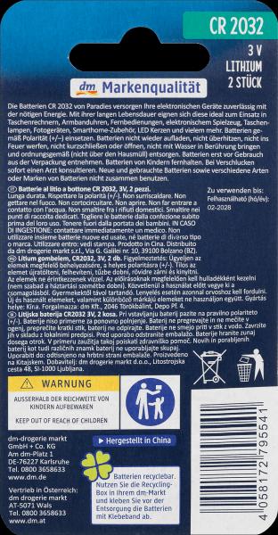 Produktbild Paradies Knopfzelle CR 2032 (2 Stk., CR2032)