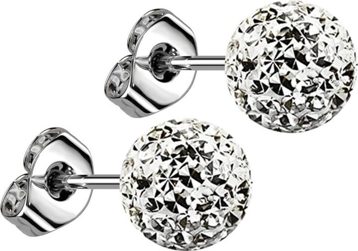 Star Piercing Ohrstecker silber mit Kristall Kugel silber Epoxy Schutzschicht (Chirurgenstahl 316L, ohne Messing)