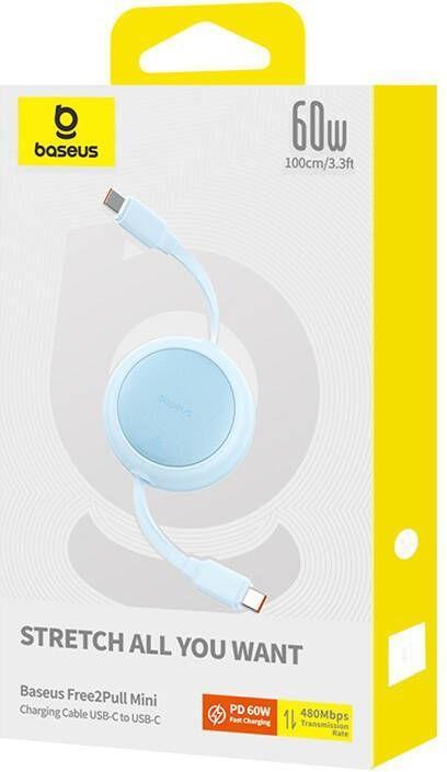 Actual product image Baseus Free2Pull Mini USB-C to USB-C 60W USB cable, 1m (blue) (1 m, 60 W)