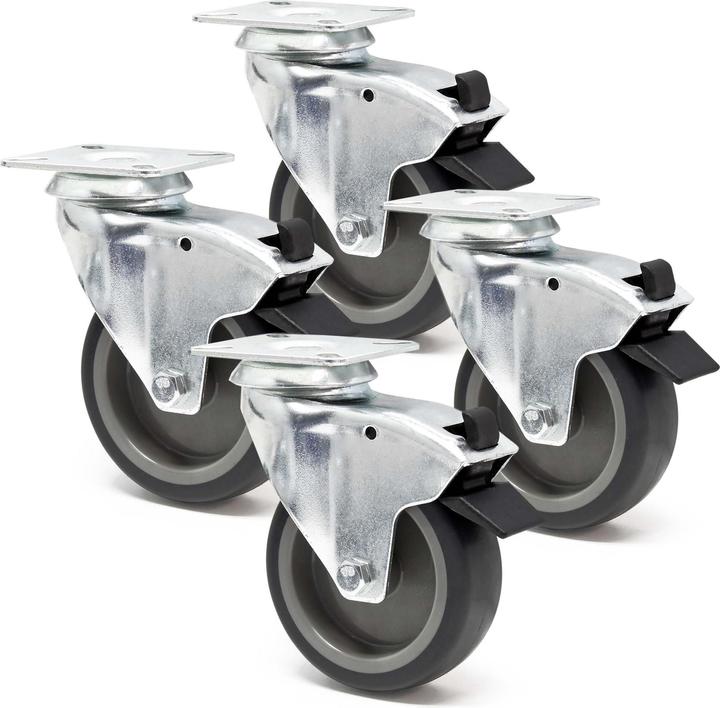 Produktbild Wiltec Lenkrollen Set 4x Transportrolle m. Bremse 100mm 80kg totalfeststellbar