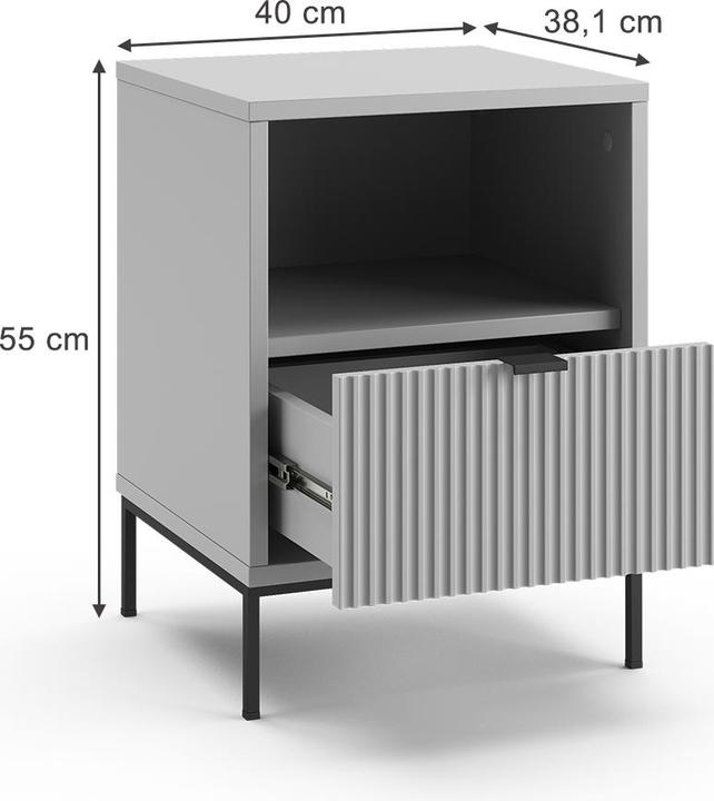 Actual product image Vichy Bedside table Eliza, Grey, 40 x 55 cm with 1 drawer