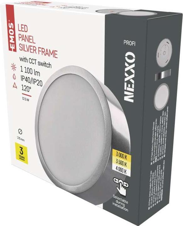 Actual product image Emos Surface-mounted LED light NEXXO, round, silver, 12.5W, with Change CCT (1100 lm)