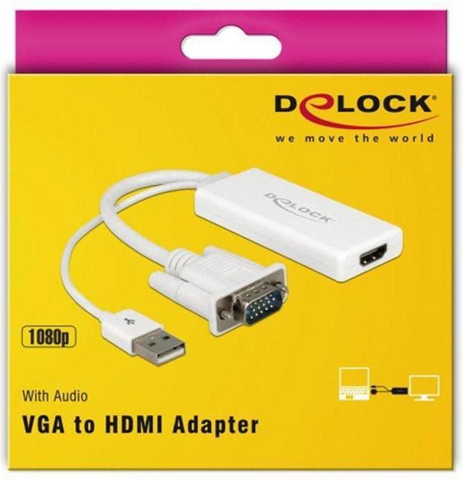 Produktbild Delock Adapter AV D-Sub (VGA) - HDMI + USB-A weiss (62460) (HDMI, 15.50 cm)