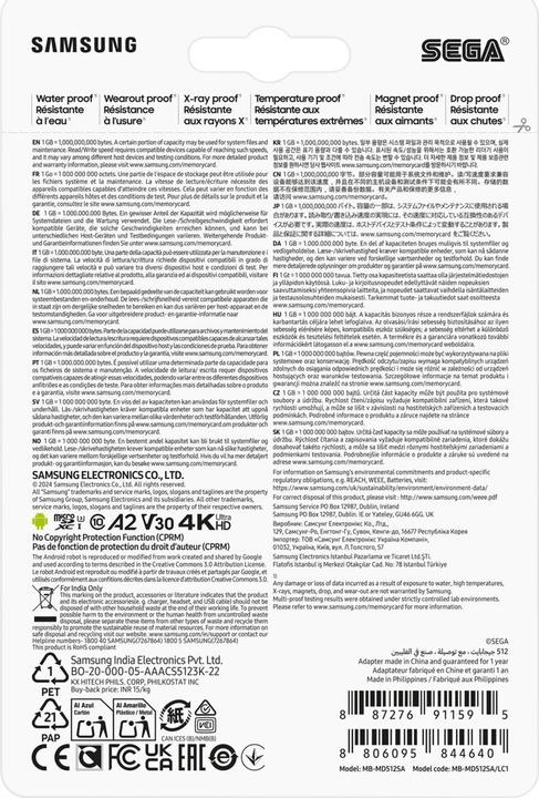 Nährwerte und Zutaten Samsung MB-MD512S (512 GB, microSDXC, U3, UHS-I)