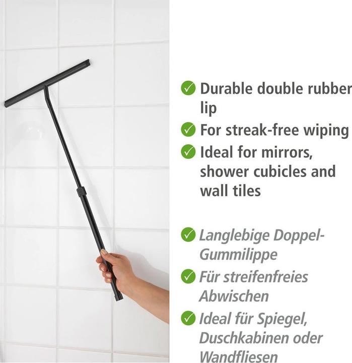 Actual product image Wenko Teleskop Badezimmerwischer Schwarz mit Doppel-Gummilippe