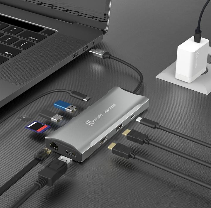 Actual product image j5Create JCD397 4K60 Elite USB-C® Multi-Monitor Mini Dock, Space Grey (USB-C, 3 Ports)