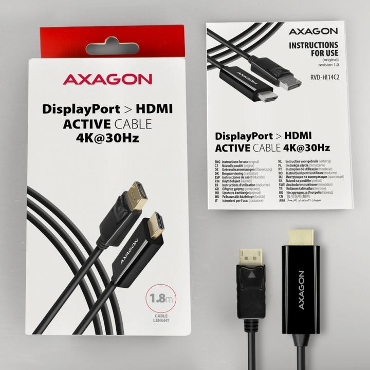 Produktbild Axagon RVD-HI14C2 DisplayPort zu HDMI Adapterkabel, 4K/30 Hz, 180 cm lang (1.80 m, HDMI)