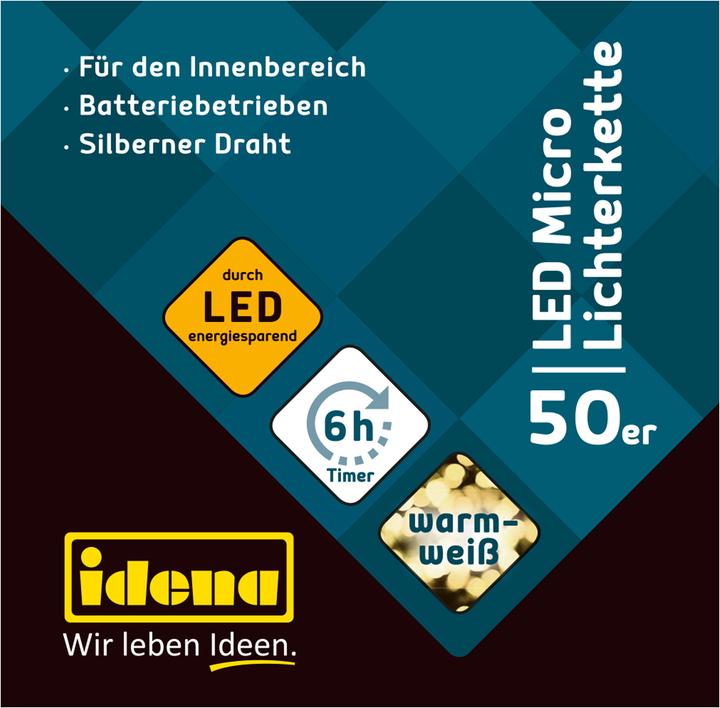 Produktbild Idena Micro Lichterkette 50 LED,warmweiss, 6h-Timer (0.09 m)