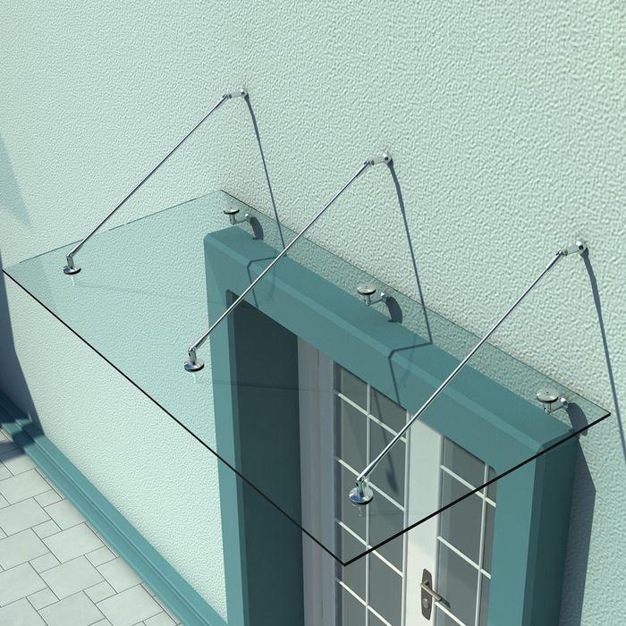 Image du produit Swisshandel24 Auvent de porte en verre trempé (ESG) acier inoxydable verre clair 3 tailles (200x90cm) (L)