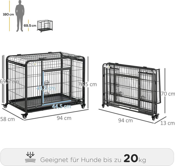 Produktbild PawHut Hundetransport 4 Drehrollen, davon 2 mit Bremsen, haltbare Materialien (Hund, Faltbar)