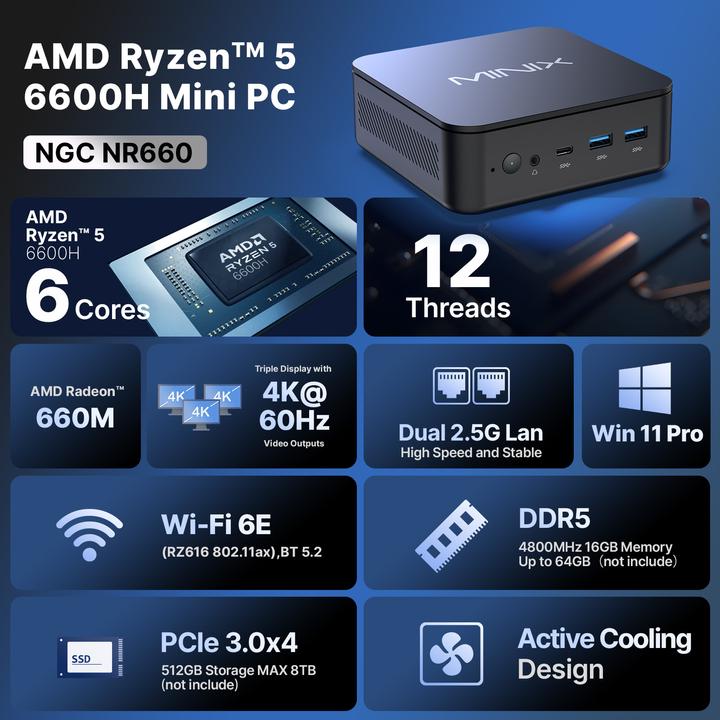 Image du produit Minix NR660 (AMD Ryzen 5 6600H, 16 Go, 512 Go)