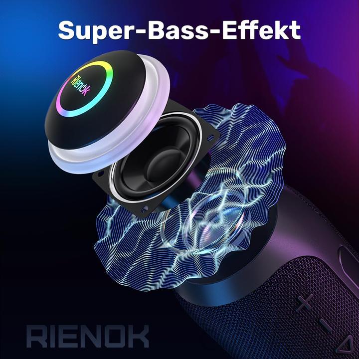 Immagine prodotto Rienok Wasserdichter Bluetooth Lautsprecher (10 h, Batteria ricaricabile)