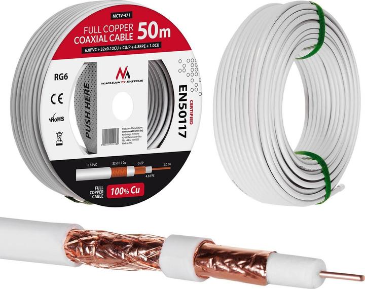 Maclean MCTV-472 MCTV-472 Kabel koaxial kabelis RG6 100M (Antennenkabel)